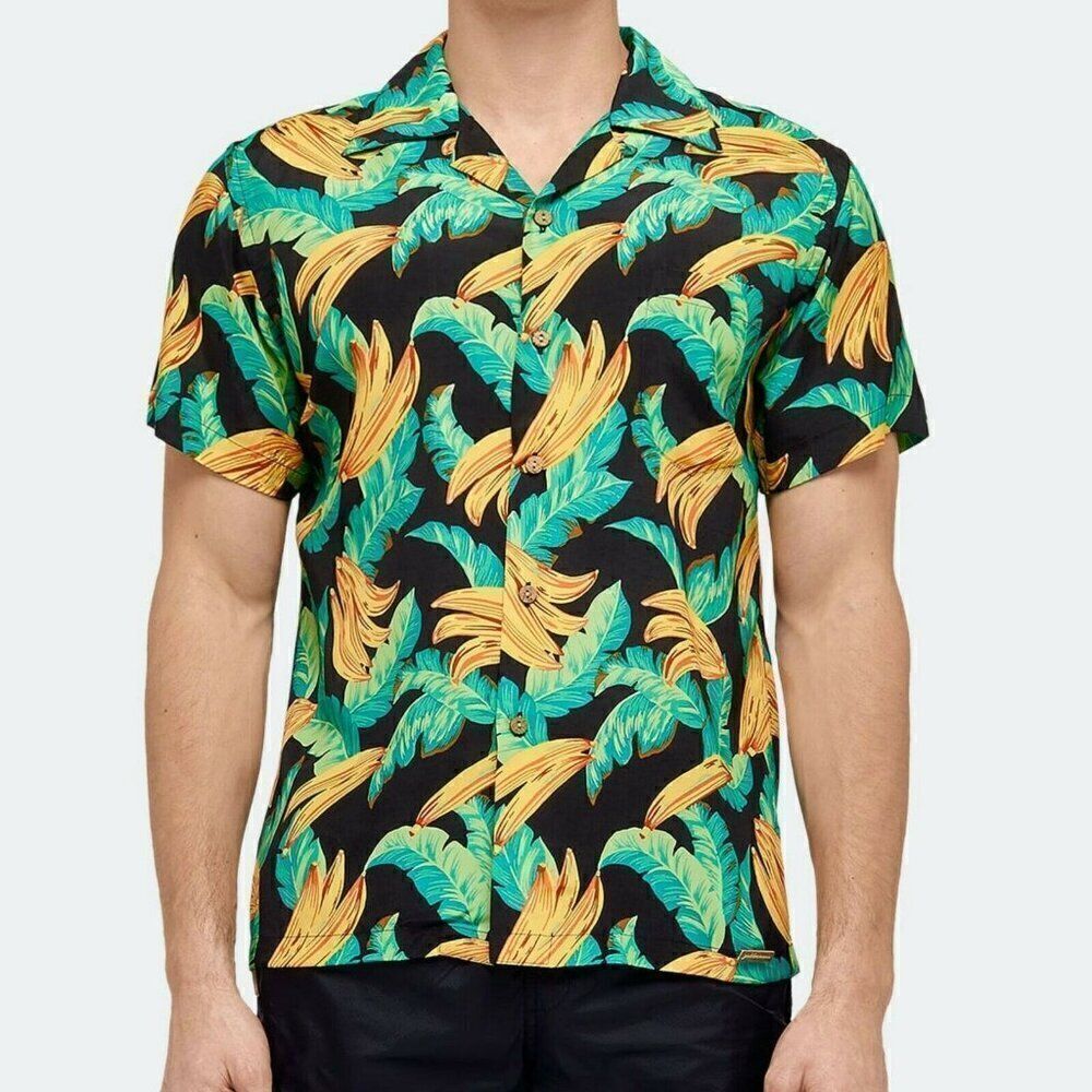 SUNDEK Men's Goldenwave Short Sleeve Shirt Casual Floral Hawaiian Leaf Print - M